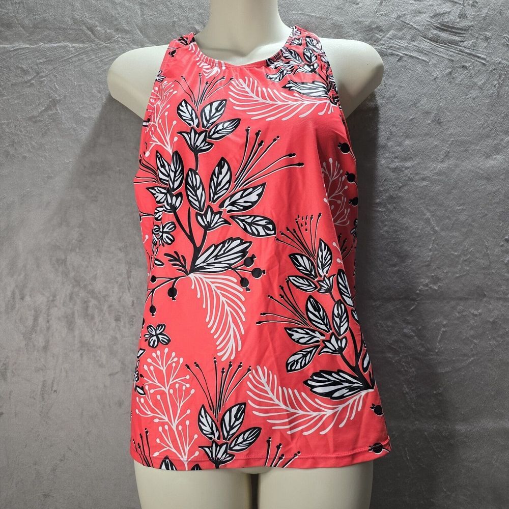 Holipick Tankini Top‎ Swimsuit Size M High Neck Tummy Control Floral Tank Top